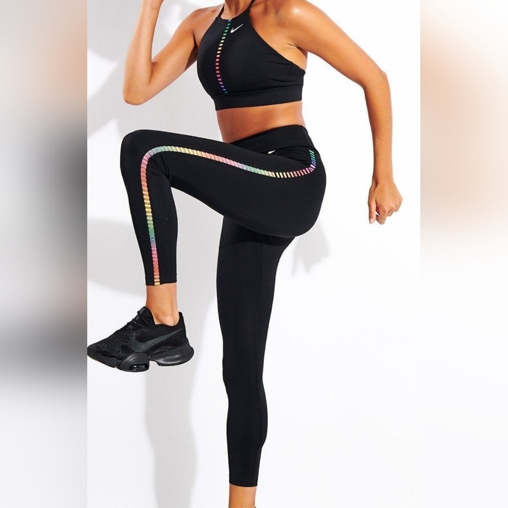 Nike Black Leggings with Rainbow Stripe
